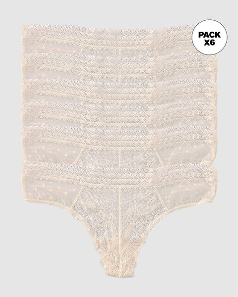 Paquete x 6 panties tipo tanga brasilera en encaje#color_253-marfil