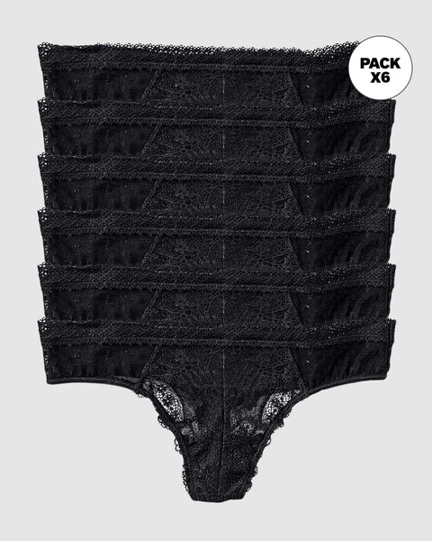 Paquete x 6 panties tipo tanga brasilera en encaje#color_700-negro