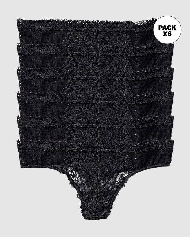 Paquete x 6 panties tipo tanga brasilera en encaje
