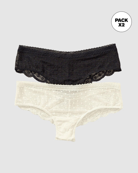 Paquete x 2 panties cacheteros en encaje y tul#color_s41-perla-negro