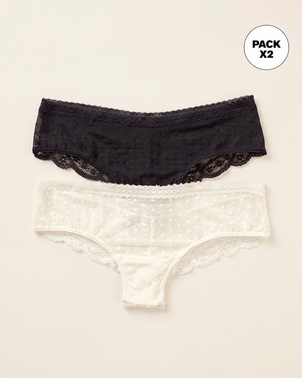 Paquete x 2 panties cacheteros en encaje y tul