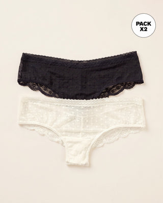 Paquete x 2 panties cacheteros en encaje y tul#color_s41-perla-negro