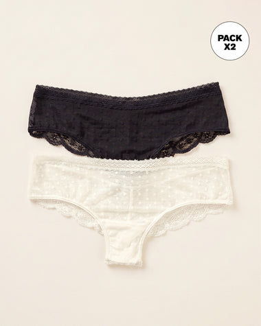 Paquete x 2 panties cacheteros en encaje y tul#color_s41-perla-negro