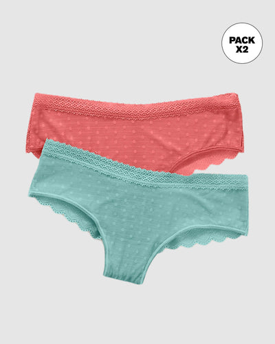 Paquete x 2 Panties Cacheteros en Encaje y Tul#color_s48-salmon-azul