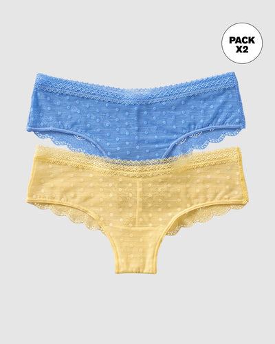 Paquete x 2 Panties Cacheteros en Encaje y Tul#color_s51-azul-claro-amarillo