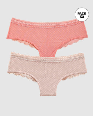 Paquete x 2 Panties Cacheteros en Encaje y Tul#color_s53-mandarina-medio-rosado-claro