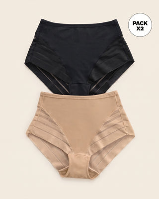 Paquete x 2 panty faja clásicos control moderado de abdomen#color_s03-negro-cafe-med