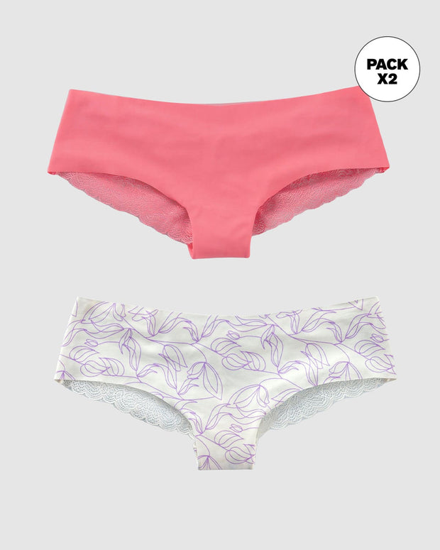 Paquete x 2 panties cacheteros descaderados con encaje#color_s38-marfil-estampado-rosado