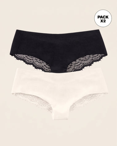 Paquete x 2 panties cacheteros descaderados con encaje#color_s39-perla-negro