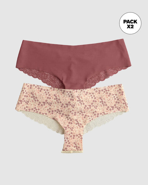 Paquete x 2 panties cacheteros descaderados con encaje#color_s42-marfil-estampado-terracota