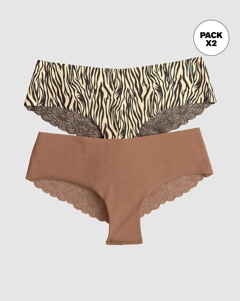 Paquete x 2 panties cacheteros descaderados con encaje#color_s43-cafe-estampado-cebra