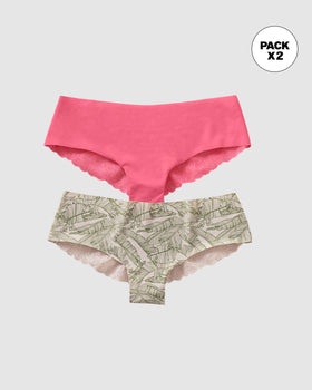Paquete x 2 panties cacheteros descaderados con encaje#color_s44-estampado-hojas-rosado