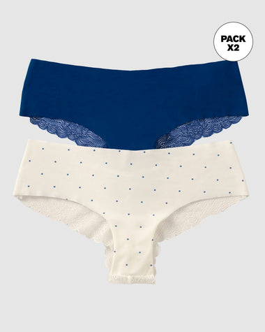 Paquete x 2 panties cacheteros descaderados con encaje#color_s48-azul-oscuro-estampado-puntos