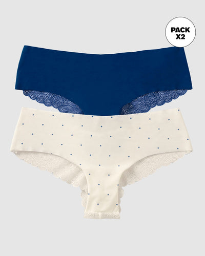 Paquete x 2 panties cacheteros descaderados con encaje#color_s48-azul-oscuro-estampado-puntos