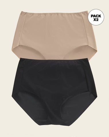 Paquete x 2 panties clásicos efecto invisible de control fuerte en abdomen#color_s01-cafe-claro-negro