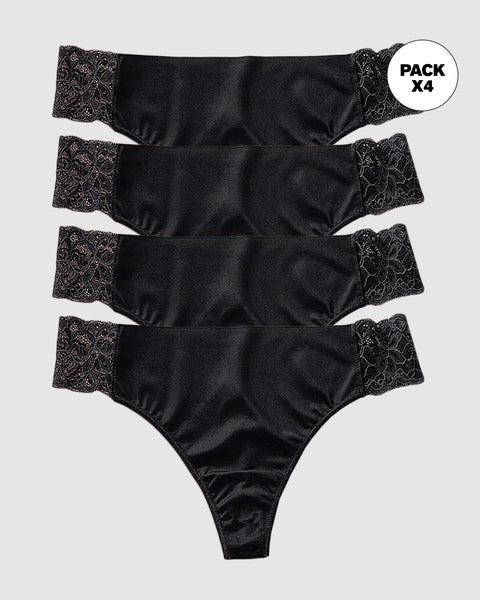 Paquete x 4 brasileras invisibles con toques de encaje en laterales#color_700-negro