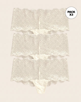 Paquete x3 panties estilo cachetero en encaje con transparencias y bordes redondeados#color_253-marfil