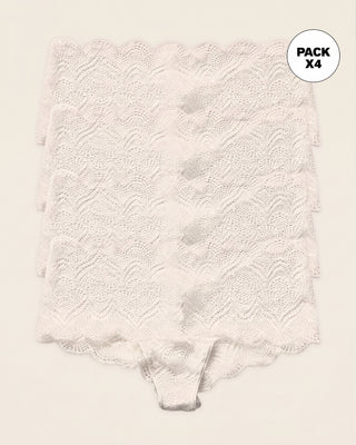 Paquete x 4 panties estilo cachetero en encaje con transparencias y bordes redondeados#color_253-marfil