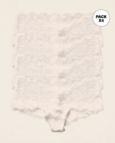 Paquete x 4 panties estilo cachetero en encaje con transparencias y bordes redondeados#color_253-marfil
