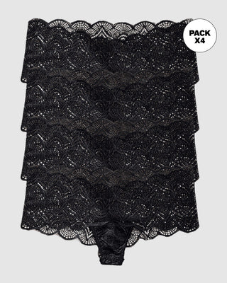 Paquete x 4 panties estilo cachetero en encaje con transparencias y bordes redondeados#color_700-negro