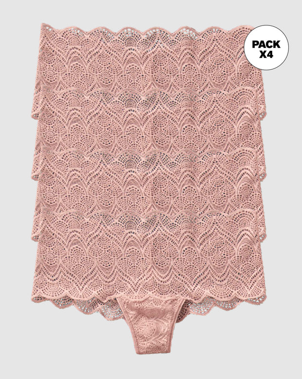 Paquete x 4 panties estilo cachetero en encaje con transparencias y bordes redondeados