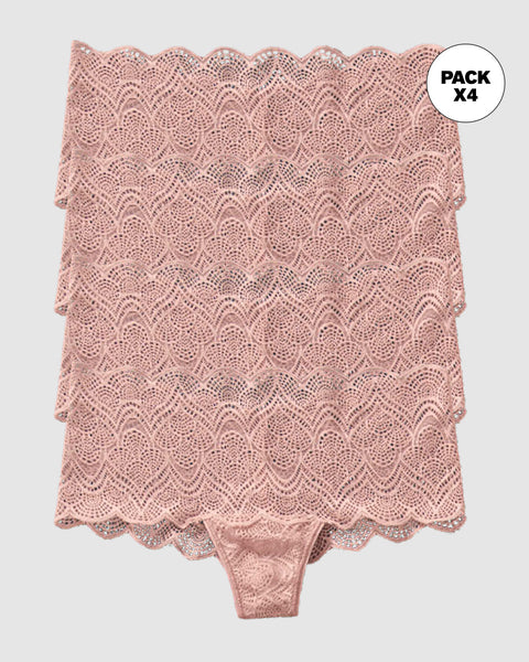 Paquete x 4 panties estilo cachetero en encaje con transparencias y bordes redondeados#color_a22-rosa-vieja