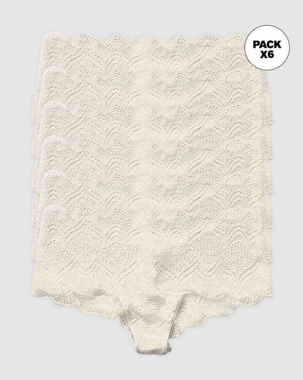 Paquete x 6 panties estilo cachetero en encaje con transparencias y bordes redondeados