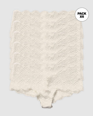 Paquete x 6 panties estilo cachetero en encaje con transparencias y bordes redondeados#color_253-marfil