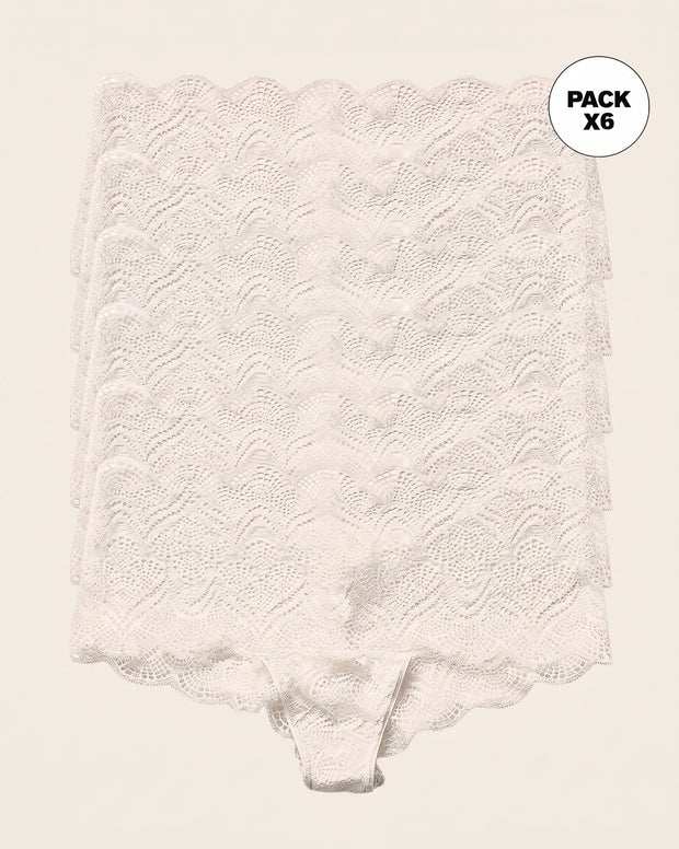 Paquete x 6 panties estilo cachetero en encaje con transparencias y bordes redondeados