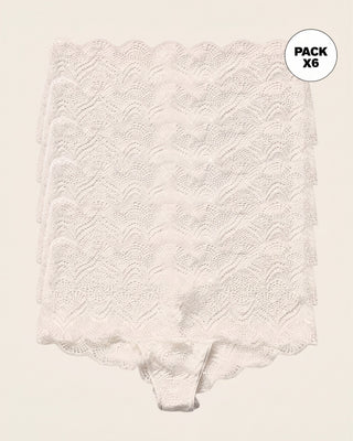 Paquete x 6 panties estilo cachetero en encaje con transparencias y bordes redondeados#color_253-marfil