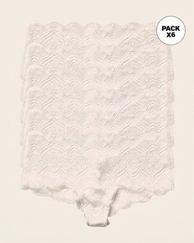 Paquete x 6 panties estilo cachetero en encaje con transparencias y bordes redondeados#color_253-marfil