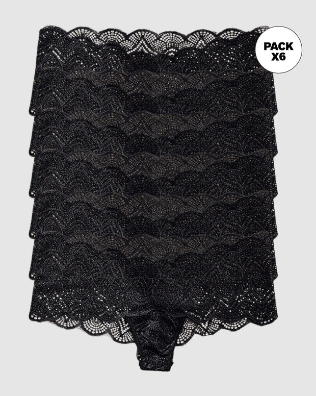 Paquete x 6 panties estilo cachetero en encaje con transparencias y bordes redondeados