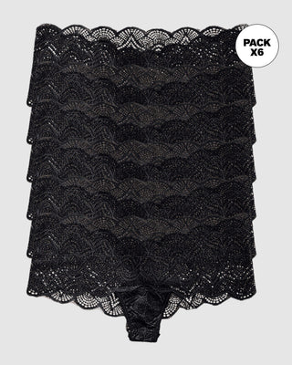 Paquete x 6 panties estilo cachetero en encaje con transparencias y bordes redondeados#color_700-negro