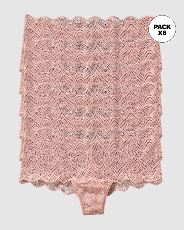 Paquete x 6 panties estilo cachetero en encaje con transparencias y bordes redondeados