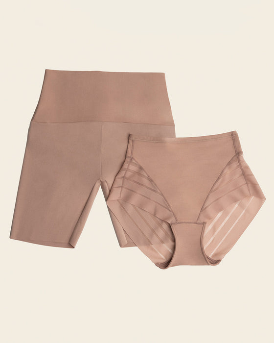 Short de control invisible + Panty faja clásico con control en Café