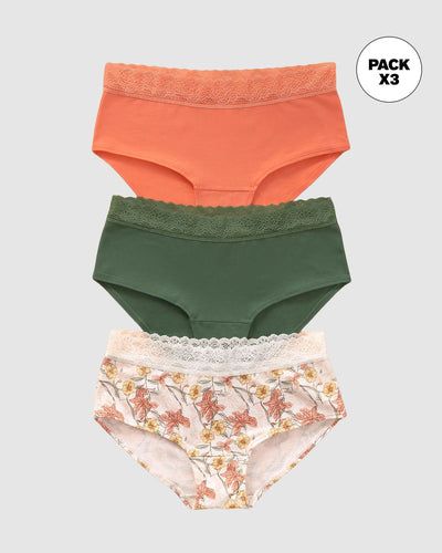 Paquete x3 panties estilo hípster total comodidad#color_s15-naranja-estampado-flores-verde