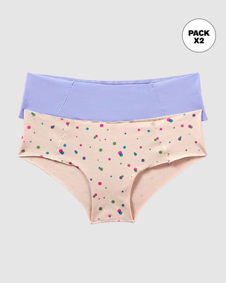 Paquete x 2 hípsters invisibles ultracómodos de tiro bajo#color_s16-marfil-estampado-morado-claro