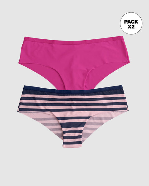 Paquete x 2 panties cacheteros ultralivianos y suaves#color_s10-rayas-fucsia