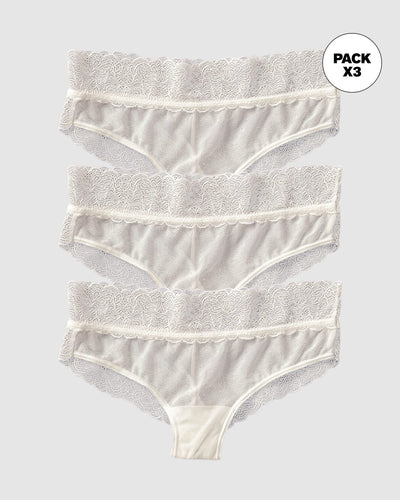 Paquete x3 panties cachetero de tiro medio en tul y encaje#color_253-perla