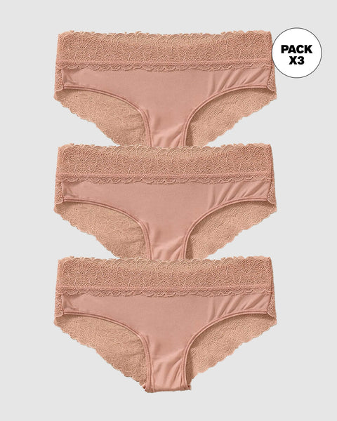 Paquete x3 panties cachetero de tiro medio en tul y encaje#color_a22-rosado-claro