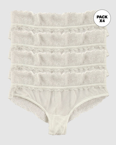 Paquete x 4 panties cacheteros de tiro medio en tul y encaje#color_253-marfil