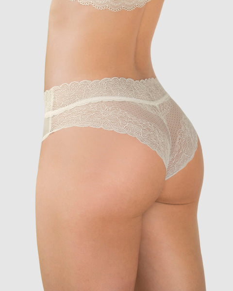 Paquete x 4 panties cacheteros de tiro medio en tul y encaje#color_253-marfil