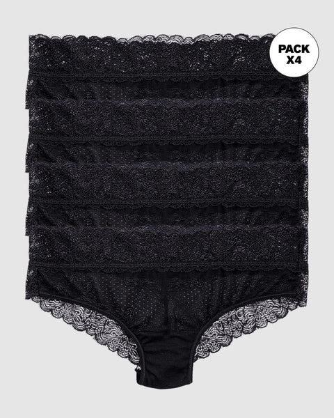 Paquete x 4 panties cacheteros de tiro medio en tul y encaje#color_700-negro