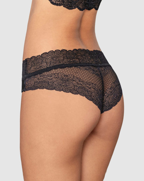 Paquete x 4 panties cacheteros de tiro medio en tul y encaje#color_700-negro