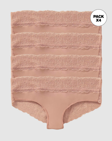 Paquete x 4 panties cacheteros de tiro medio en tul y encaje#color_a22-rosa-vieja