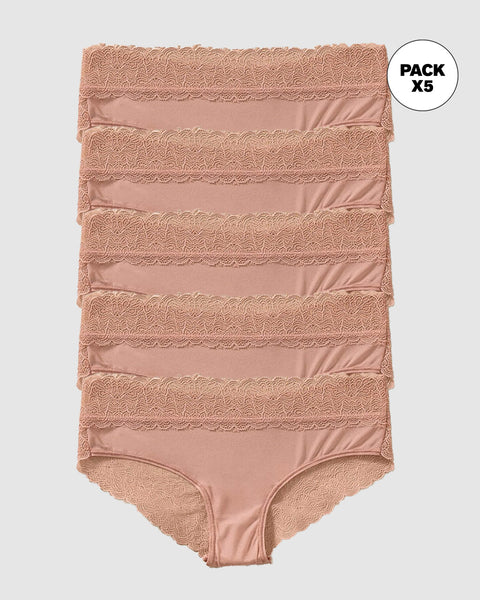 Paquete x5 panties cachetero de tiro medio en tul y encaje#color_a22-rosado-claro