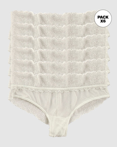 Paquete x 6 panties cacheteros de tiro medio en tul y encaje#color_253-marfil