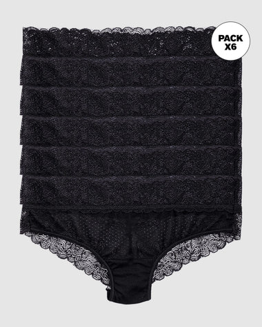 Paquete x 6 panties cacheteros de tiro medio en tul y encaje#color_700-negro