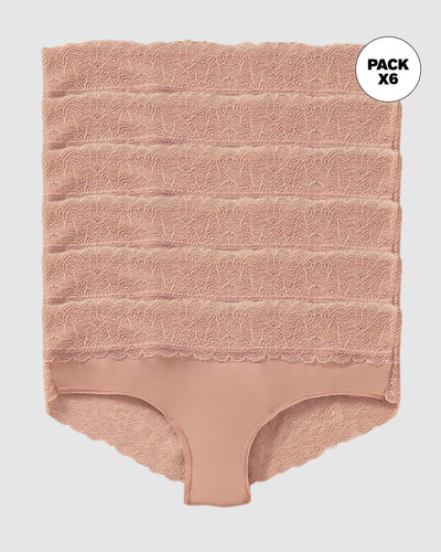 Paquete x 6 panties cacheteros de tiro medio en tul y encaje#color_a22-rosa-vieja