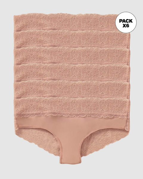 Paquete x 6 panties cacheteros de tiro medio en tul y encaje#color_a22-rosa-vieja